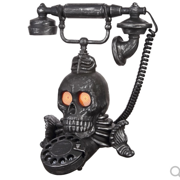 Halloween Vintage Skull Rotary Phone with Glowing Eyes & IT TALKS- SEE VIDEO